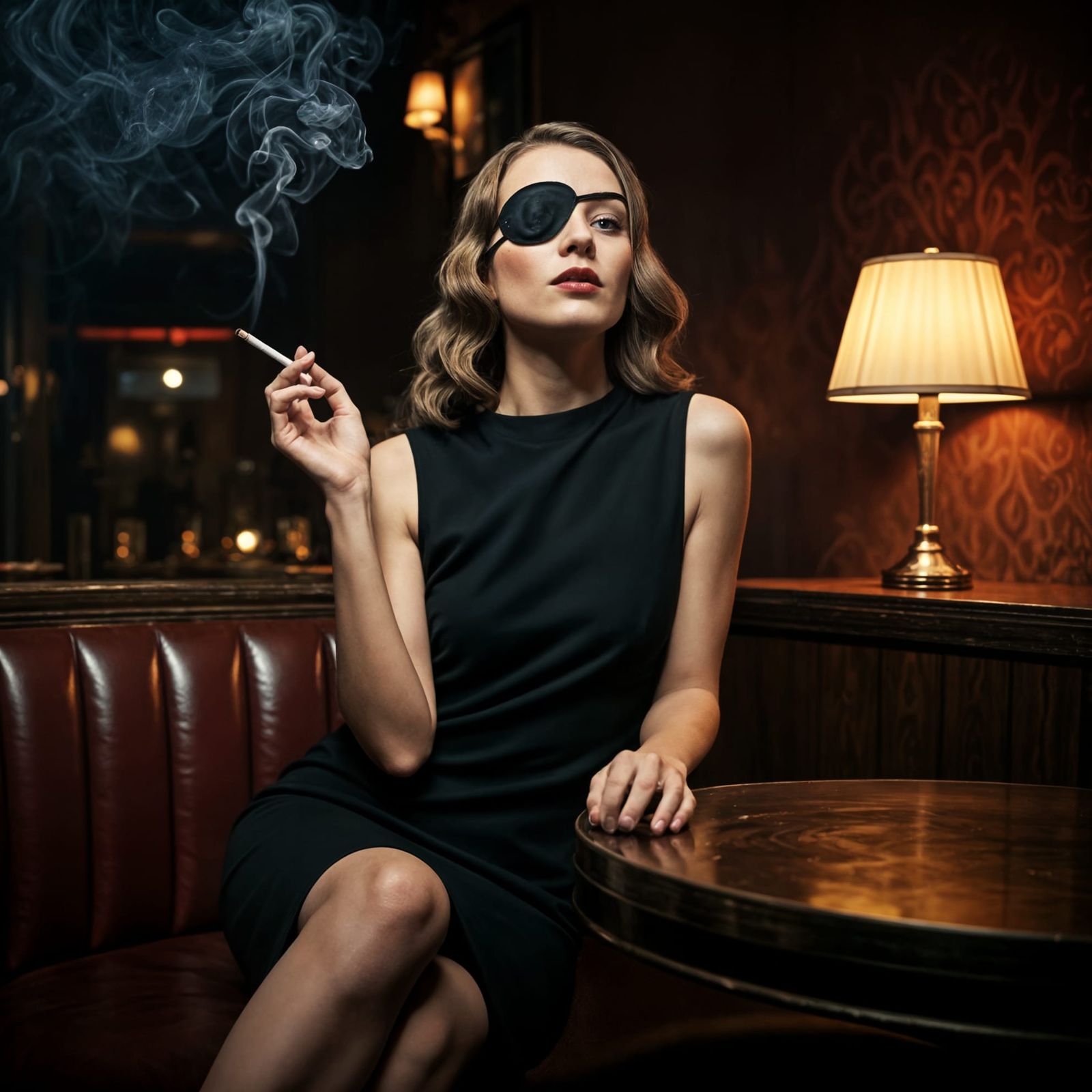 Noir Portrait of Woman with Eyepatch in Jazz Club