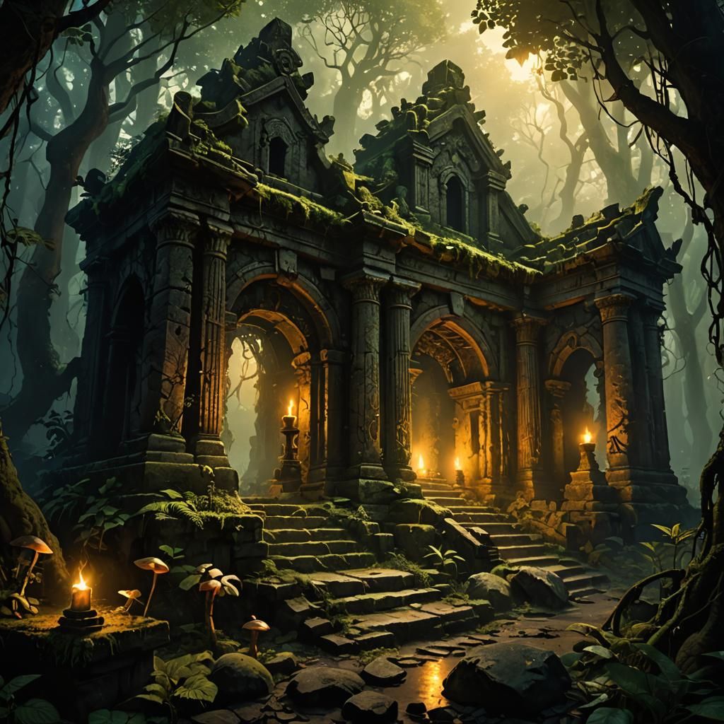 Ruined Temple Shrine in Mystical Forest