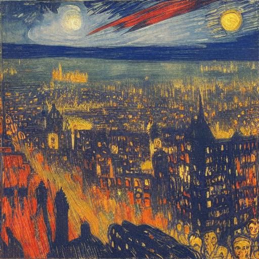 Vampire Soul: Dark Night Cityscape in Expressionist Style