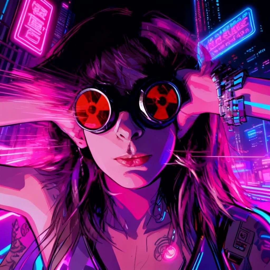 Cyberpunk Portrait with Neon Lights and Futuristic Details