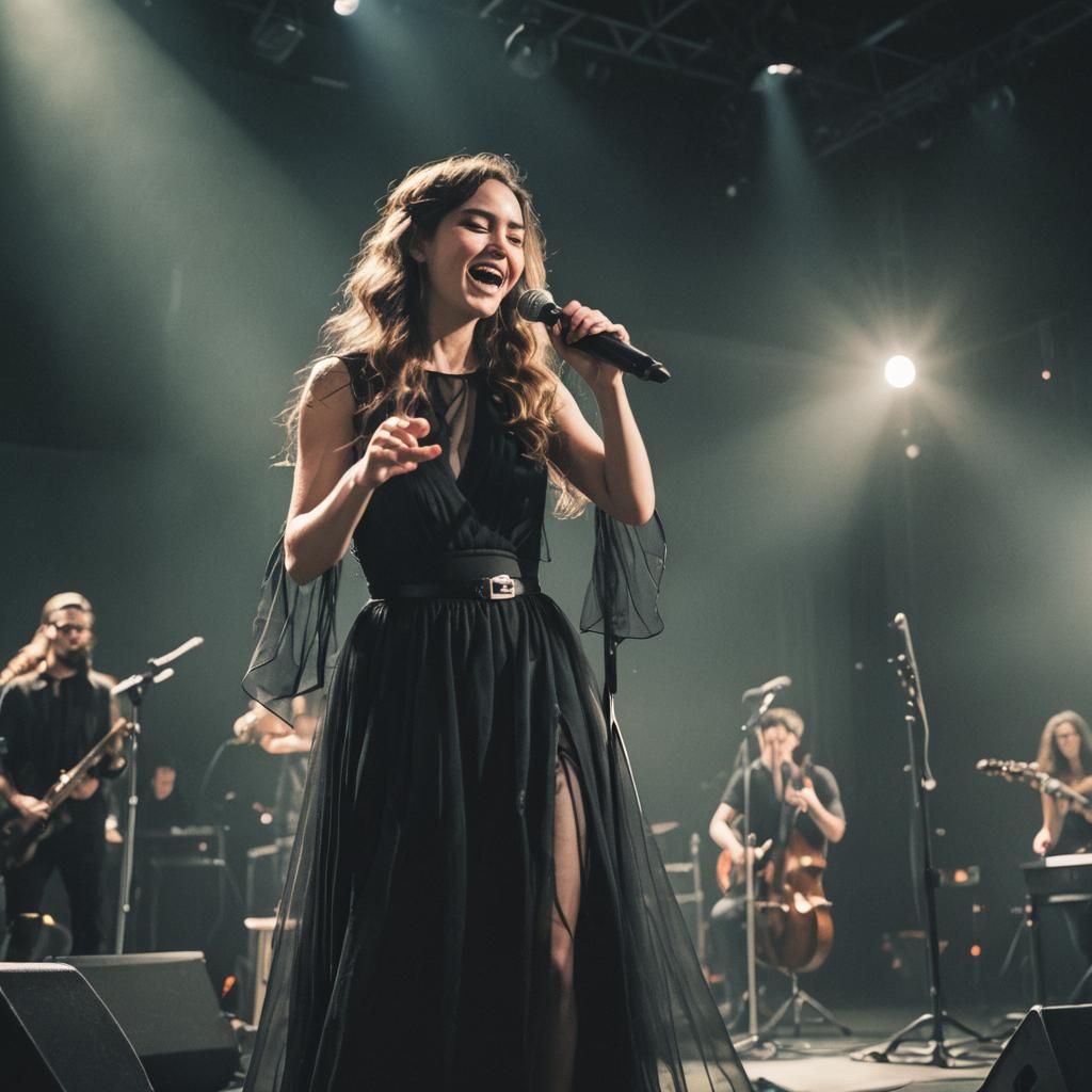 Female Musician in Concert Limelight: Cinematic Film Still