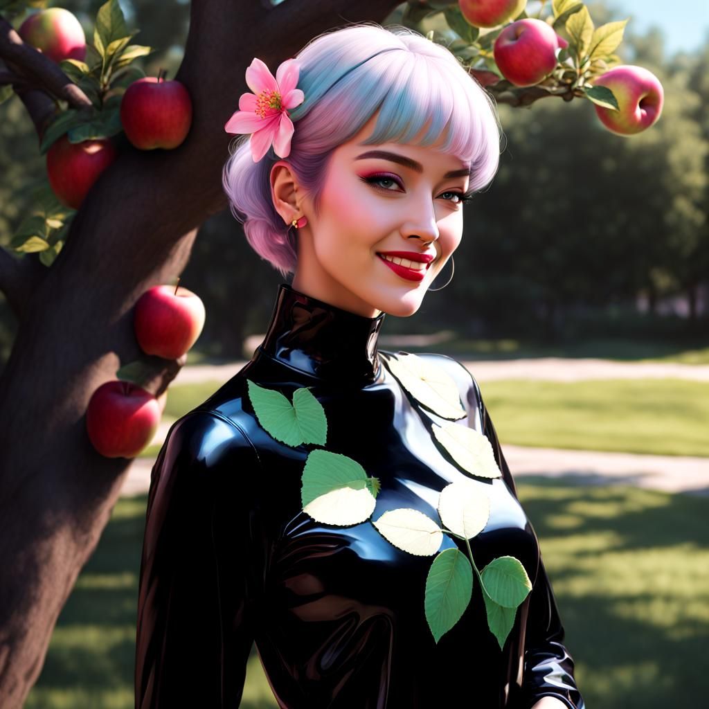 Apple Tree Personified in Synthwave Neon Style