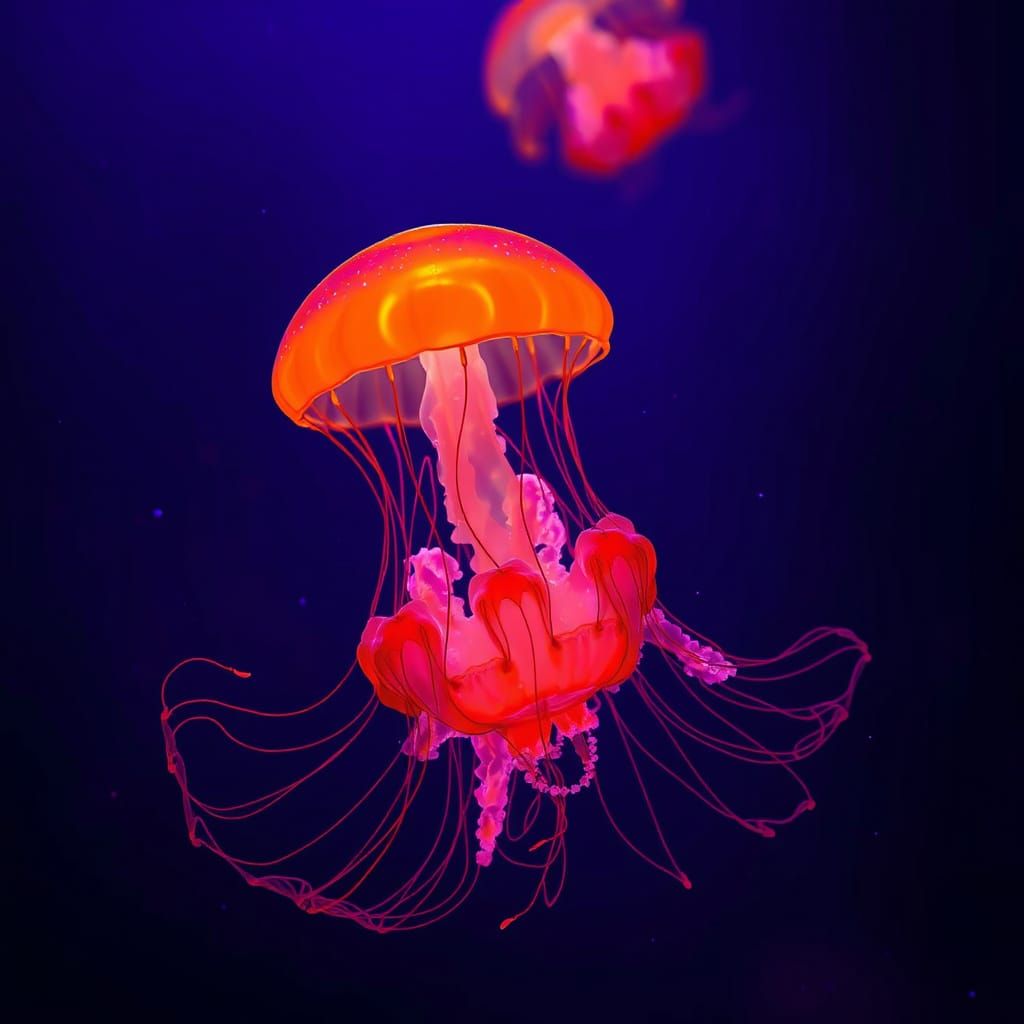 Glowing Jellyfish Drifts Through the Purple Abyss