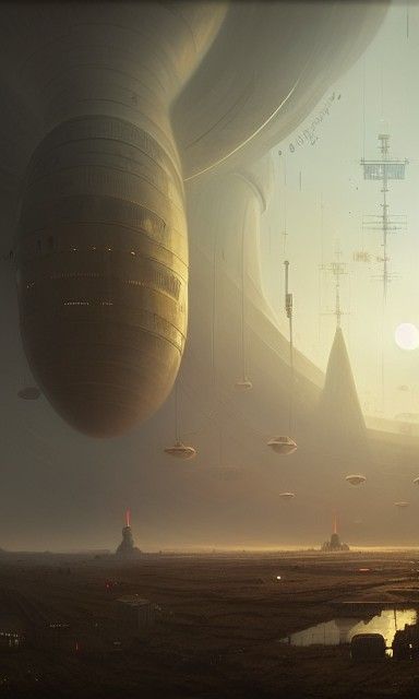 Dystopian Mothership in Noir Hyperrealism