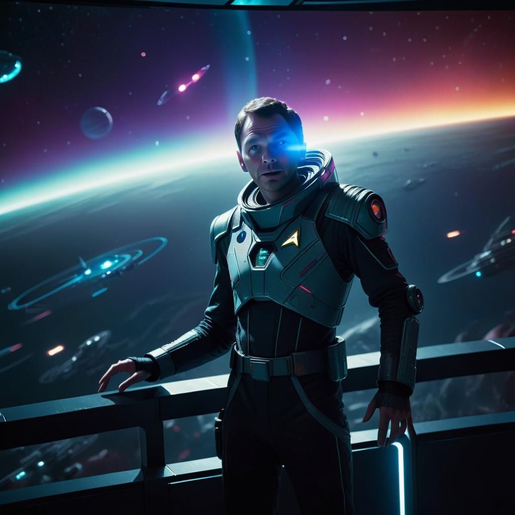 Futuristic Spaceport with Starfleet Crew in Cinematic Style