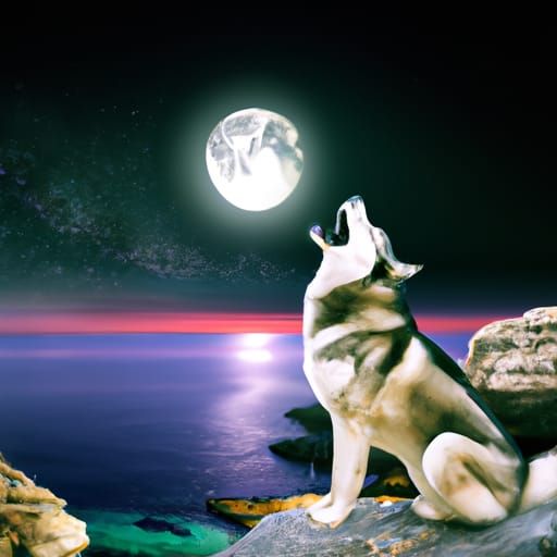 Siberian Husky Howling at the Moon