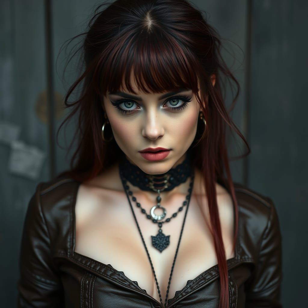 Gothic Emo Woman in Authentic Fashion Bound in Leather