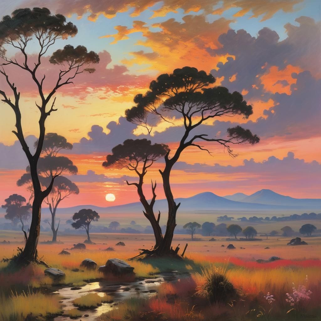 Savannah Sunset: Impressionistic Light on the Plains