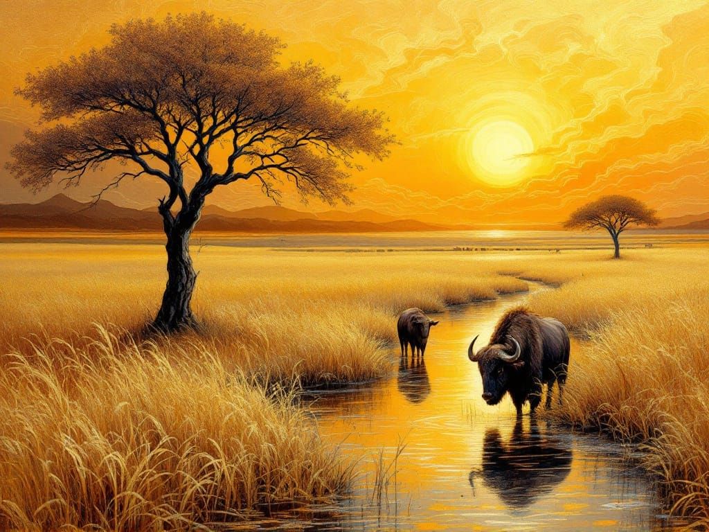 Golden Landscape in the Wind: Encaustic Technique