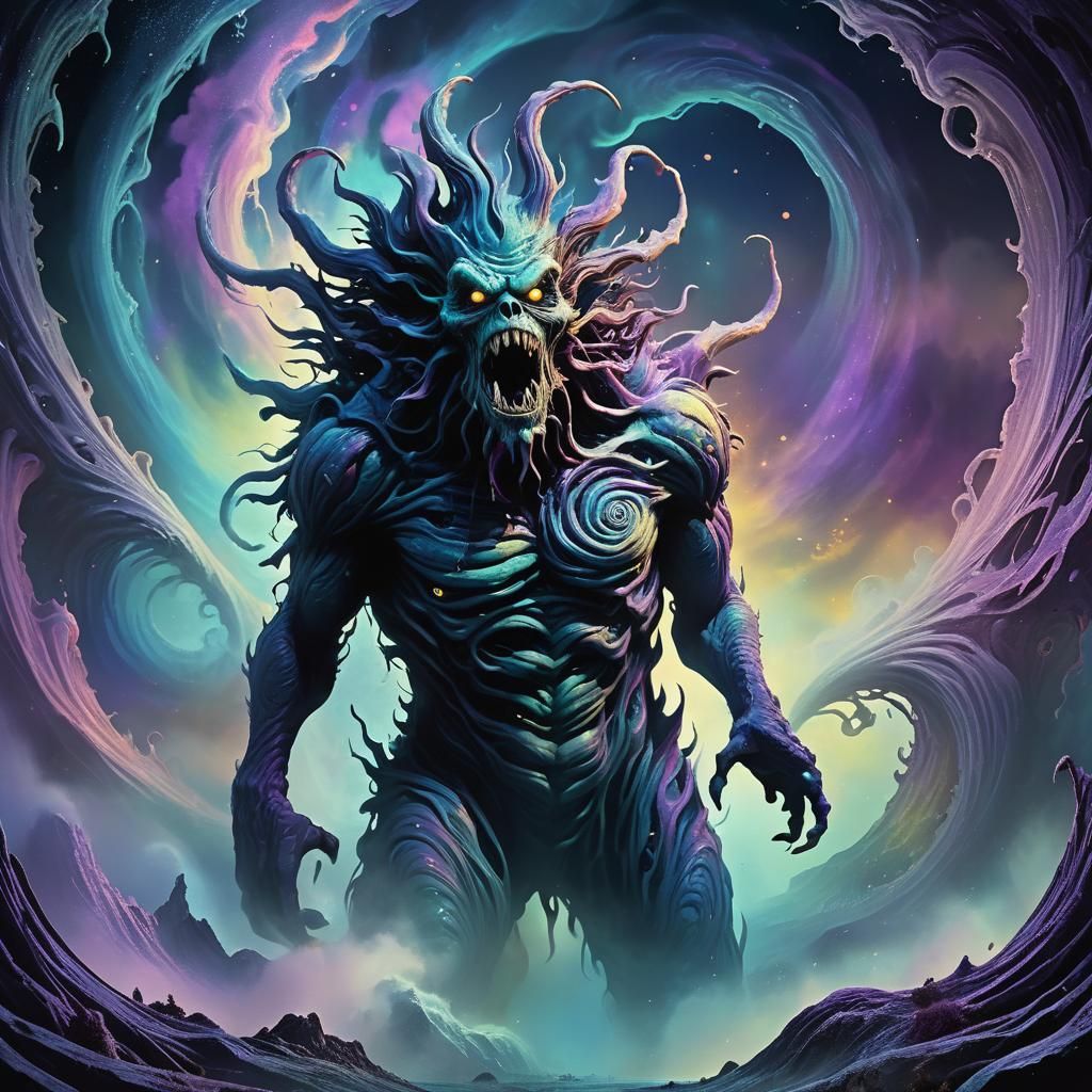 Grotesque Twilight Zone Monster in Iridescent Vortex