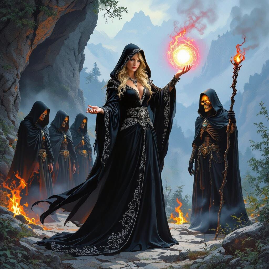 Mystical Witch with Glowing Orb in Dark Fantasy Style
