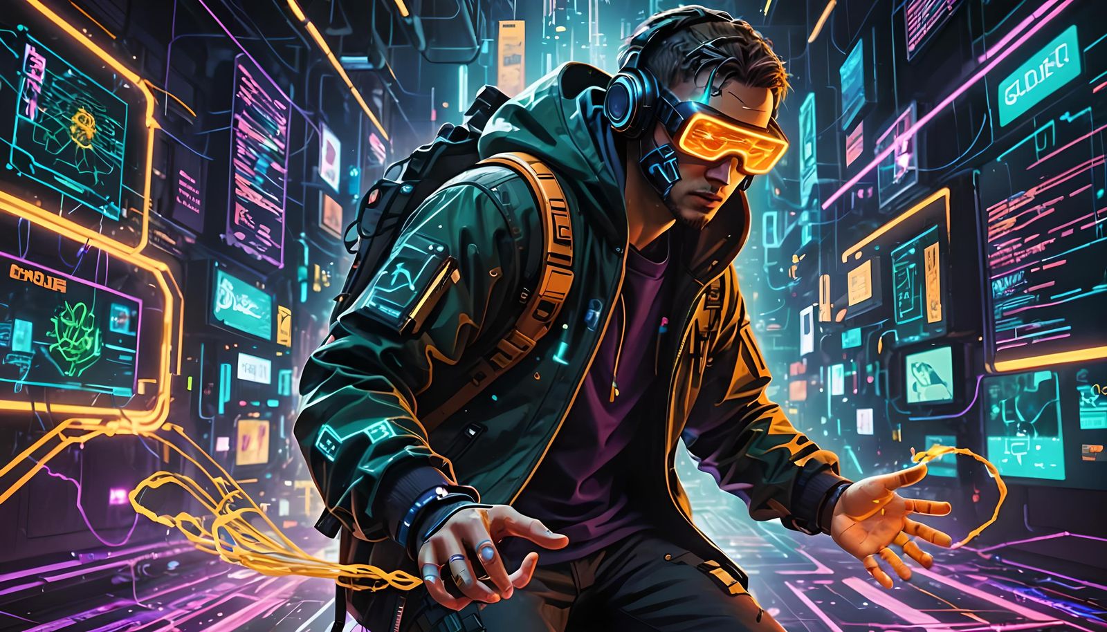 Hacker Immersed in Virtual Reality Data Streams