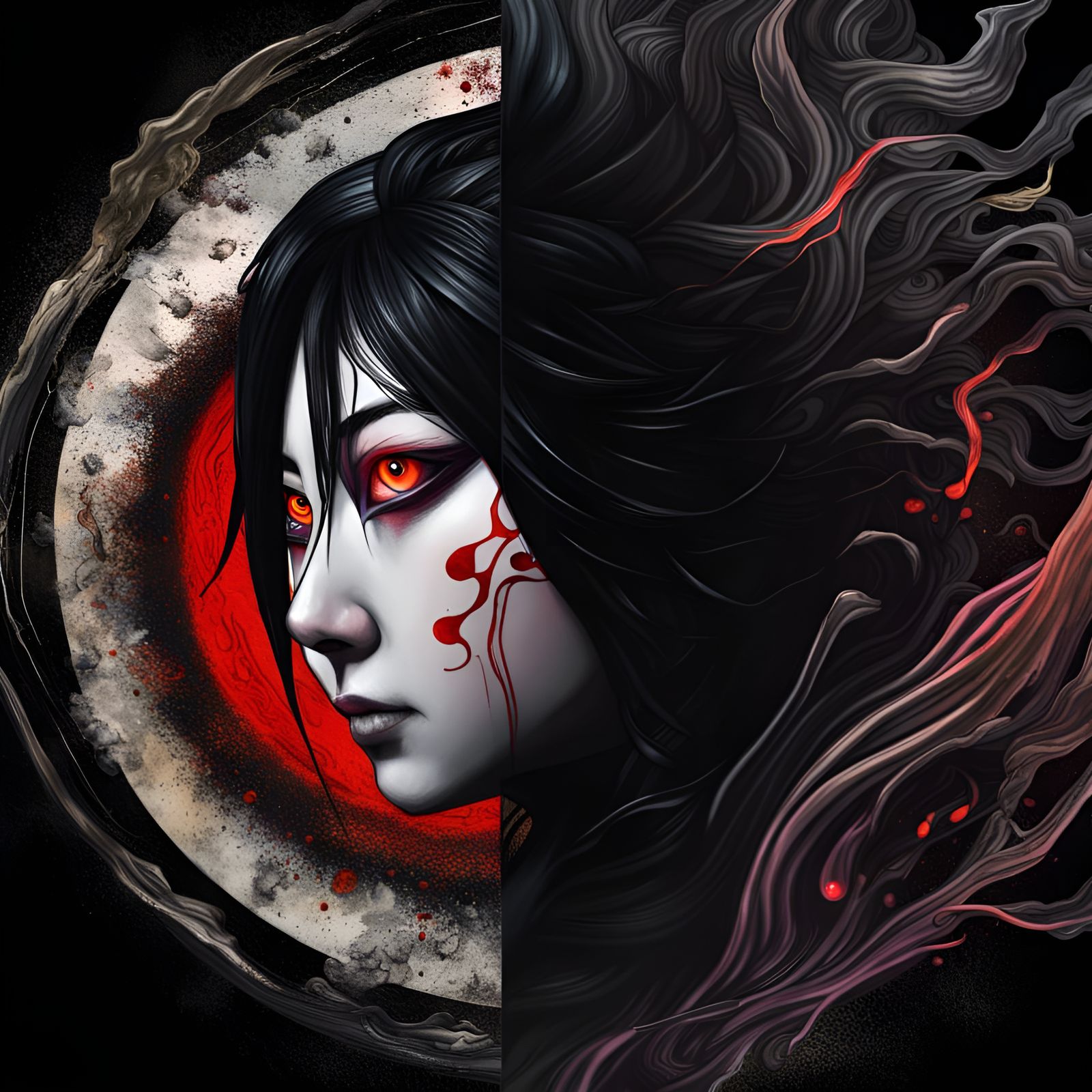Amaterasu and Tsukuyomi: Gothic Dark Art Collage