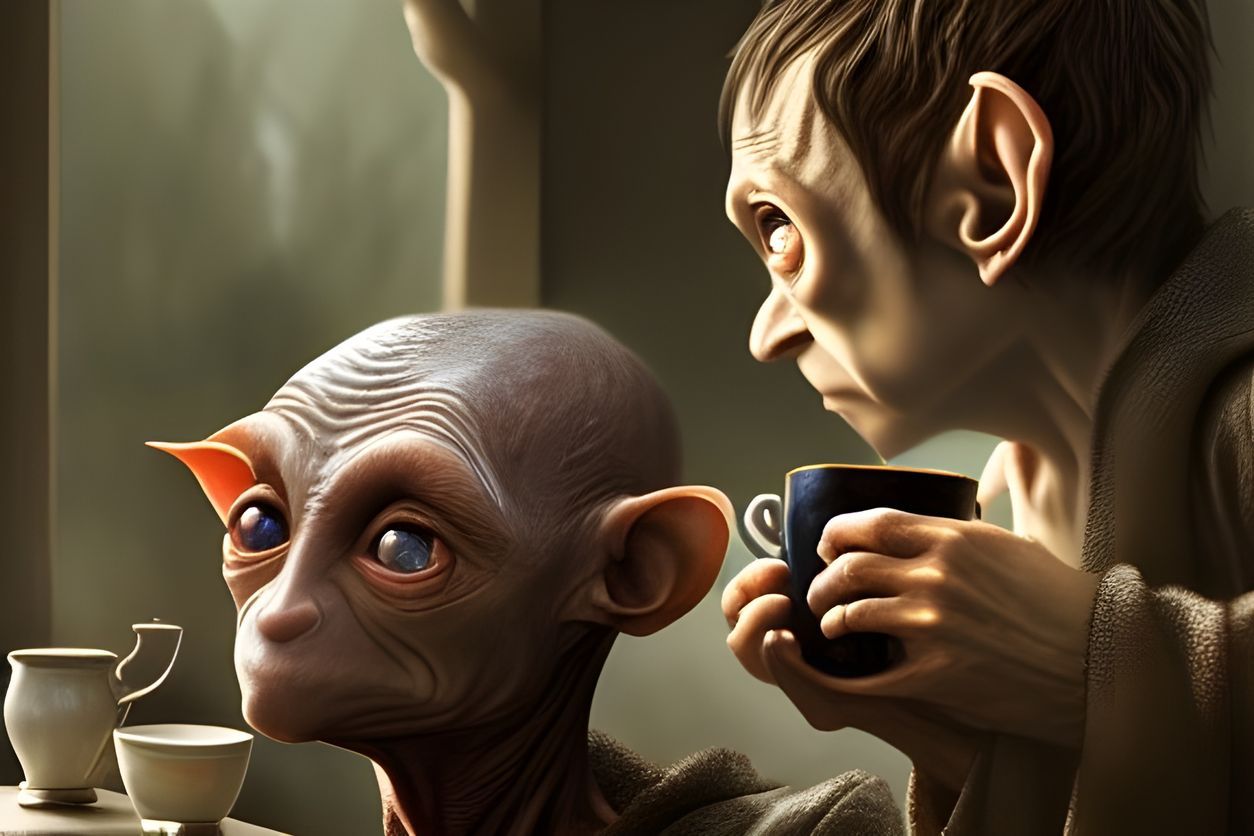 Gollum and Dobby Have Tea: Digital Painting