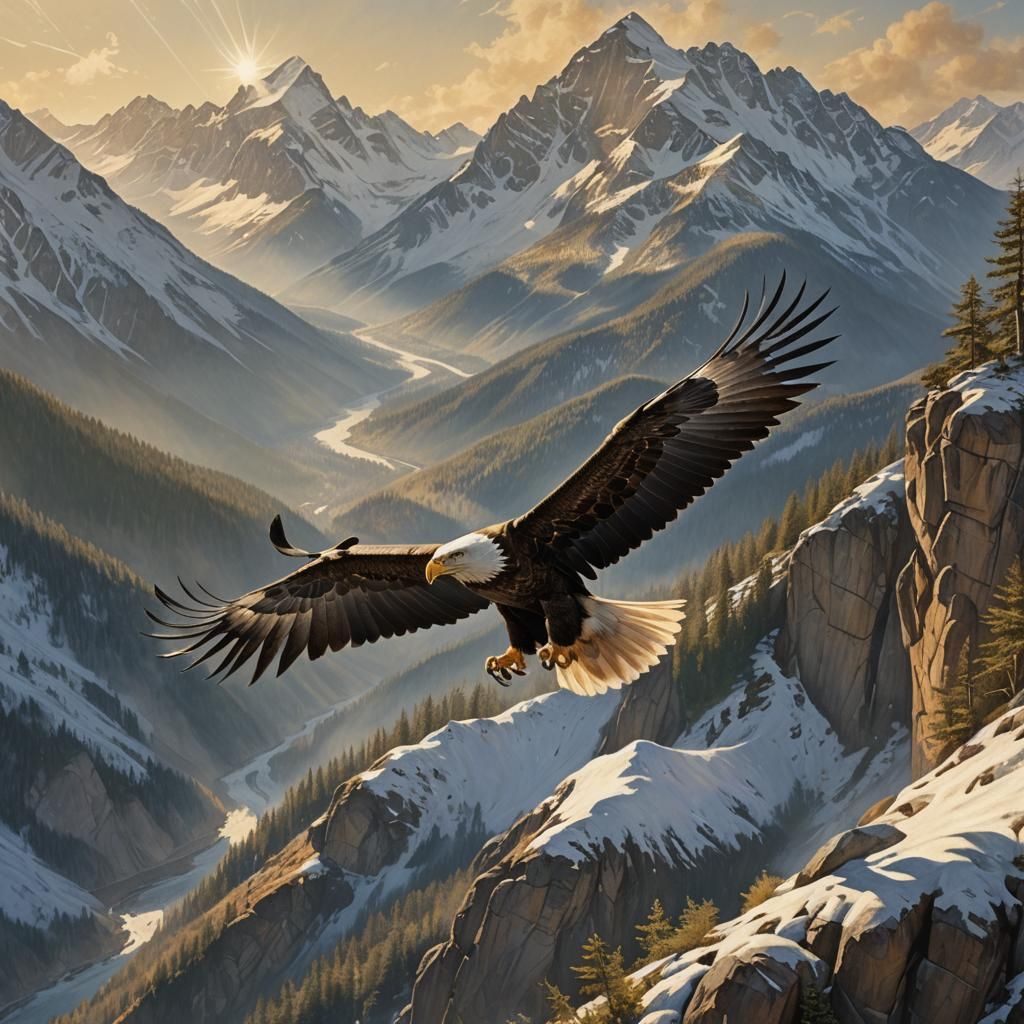 Eagle Soaring Through Mountains: Wildlife Photography