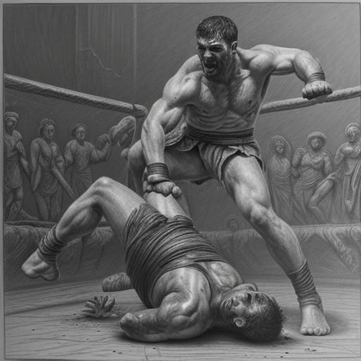 An ancient Greek pugilist lands a rapid uppercut, breaking h...