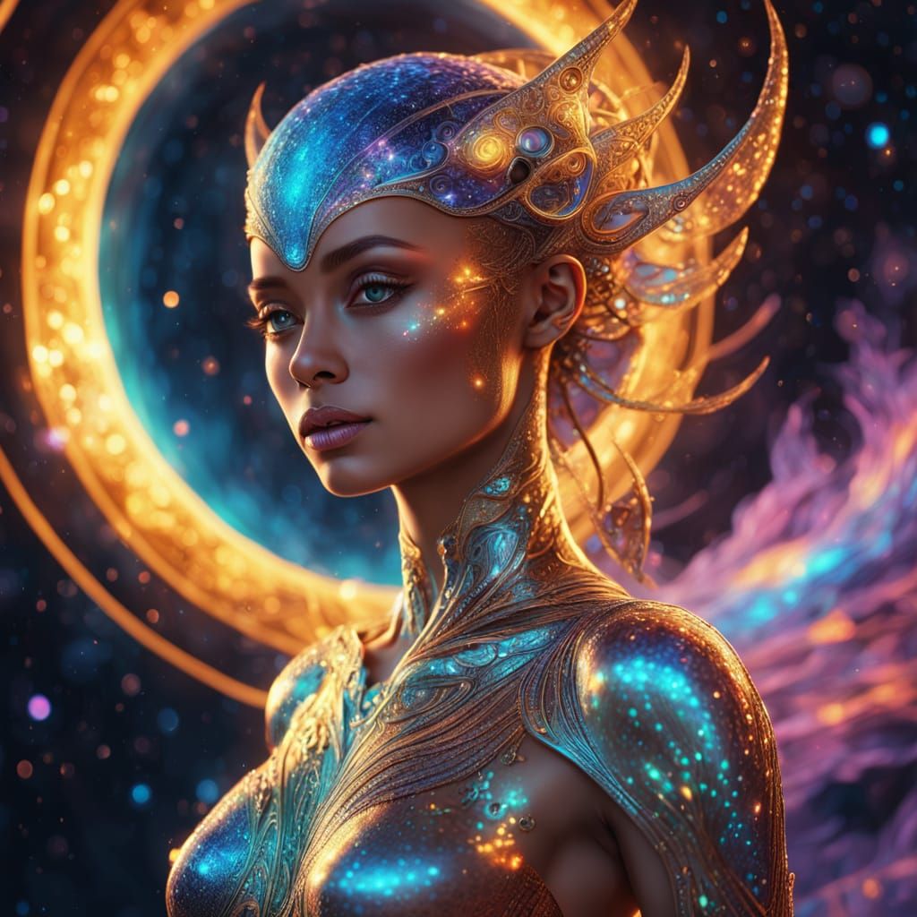 Ethereal Cosmic Goddess in Vibrant Oil Painting Style