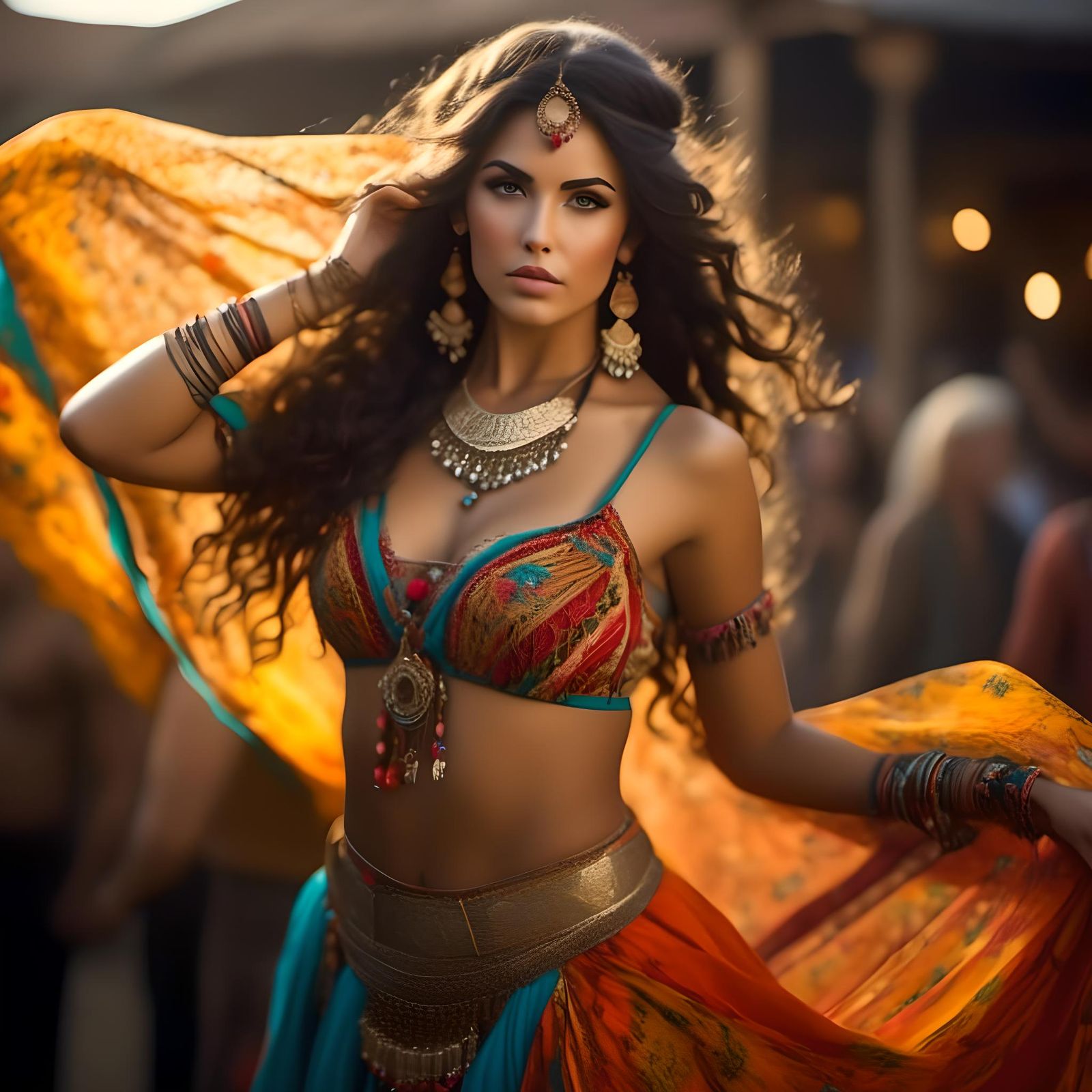 Gypsy Woman Dancing in Bar with Vibrant Colors
