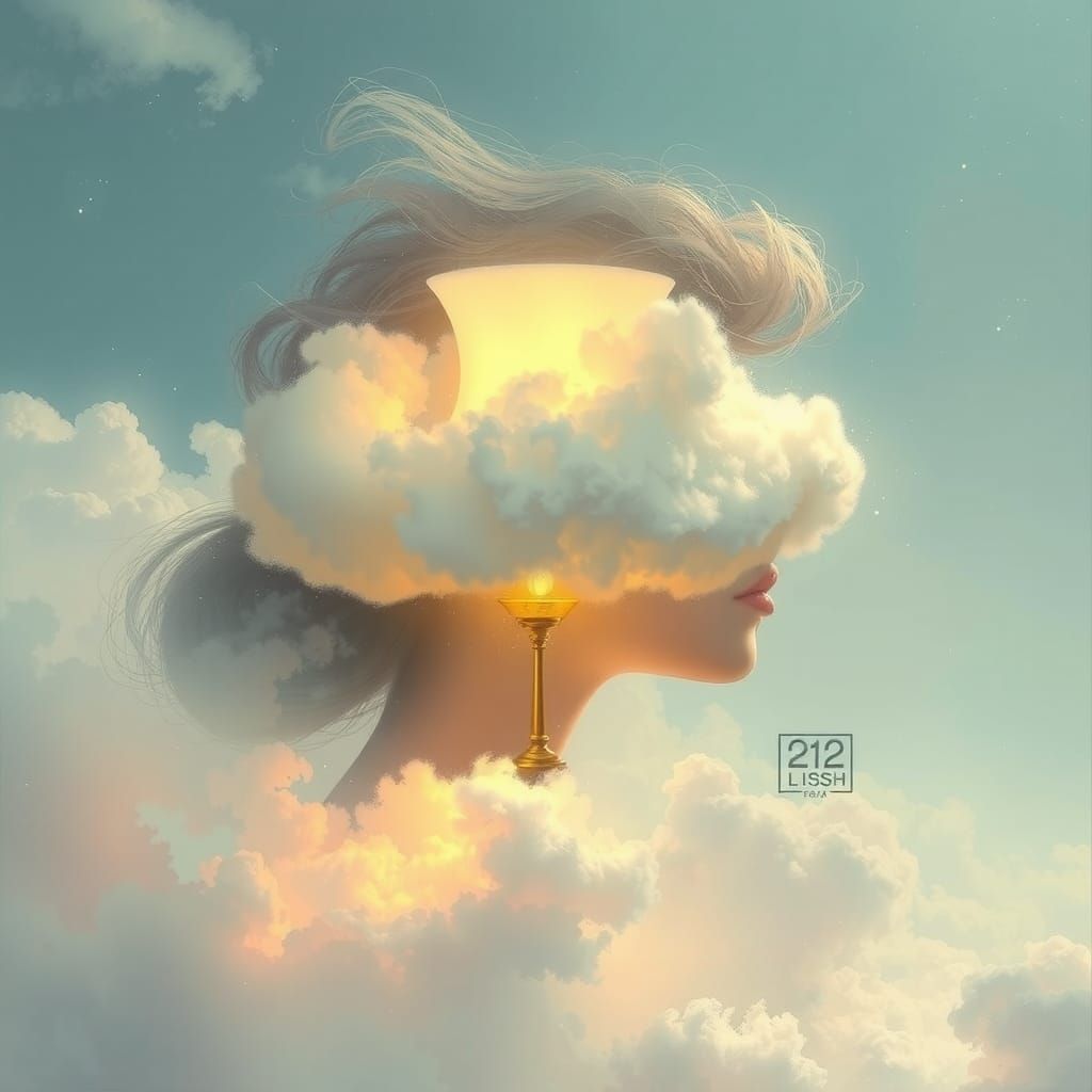 Cloud Lamp with Dreamy Profile in Digital Painting