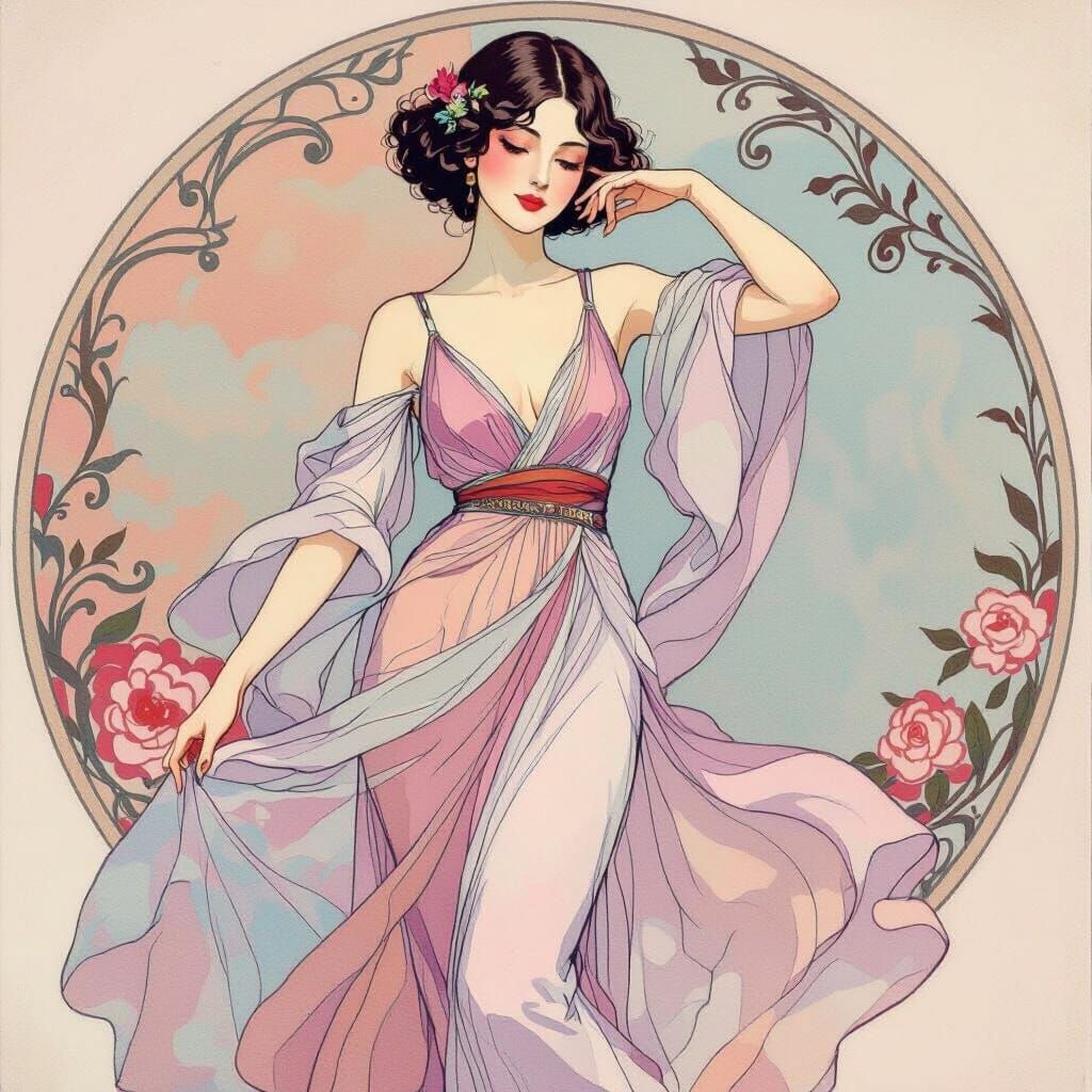 Egon Schiele Style Girl in Pastel Hues