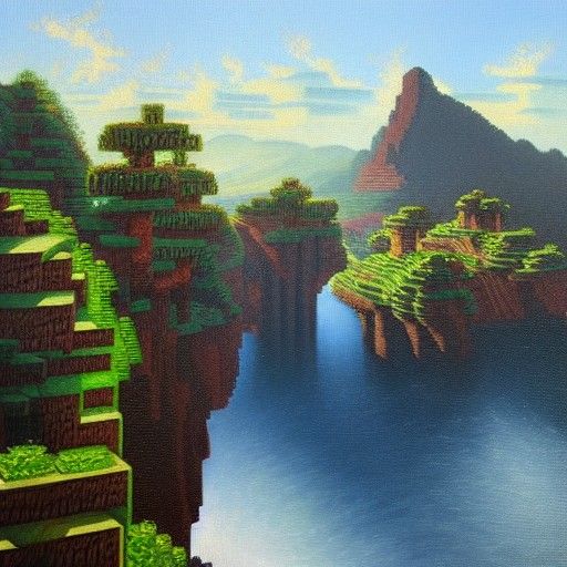 Minecraft Scene as Oil Painting in Gurney Style