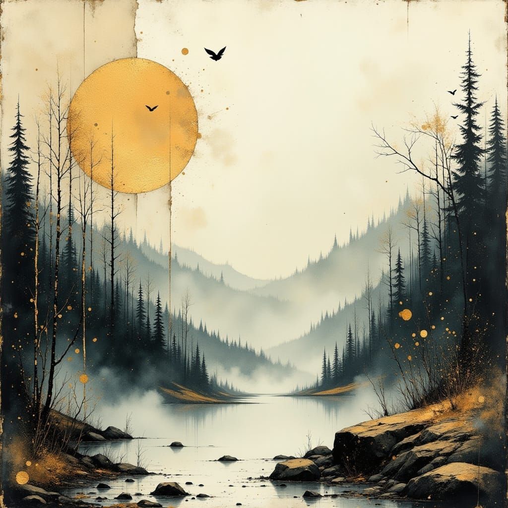 Surreal Foggy Forest Landscape in Pastel Hues