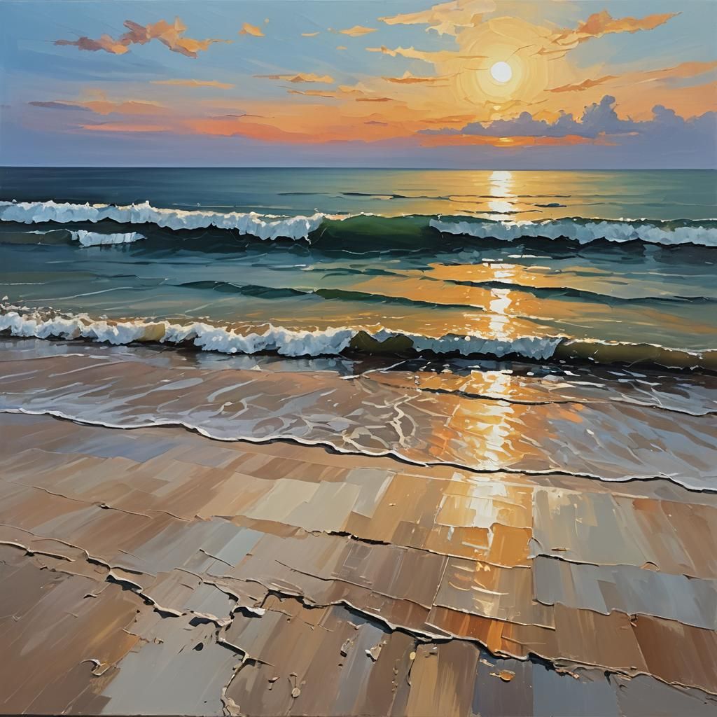 Abstract Oil Painting of Beach at Sunset