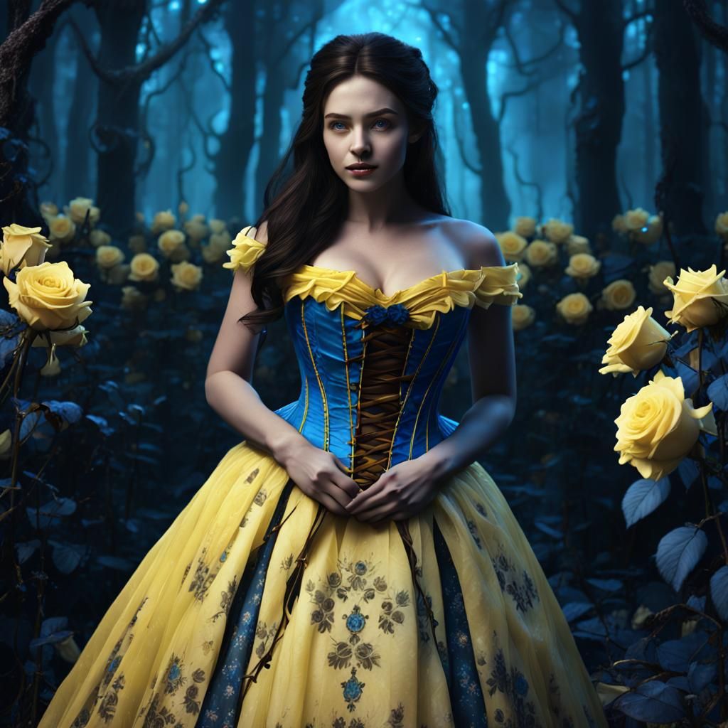 Gothic Fairytale Belle in Forest, Detailed Digital Painting