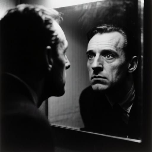 Man's Introspective Portrait in Stark Black and White