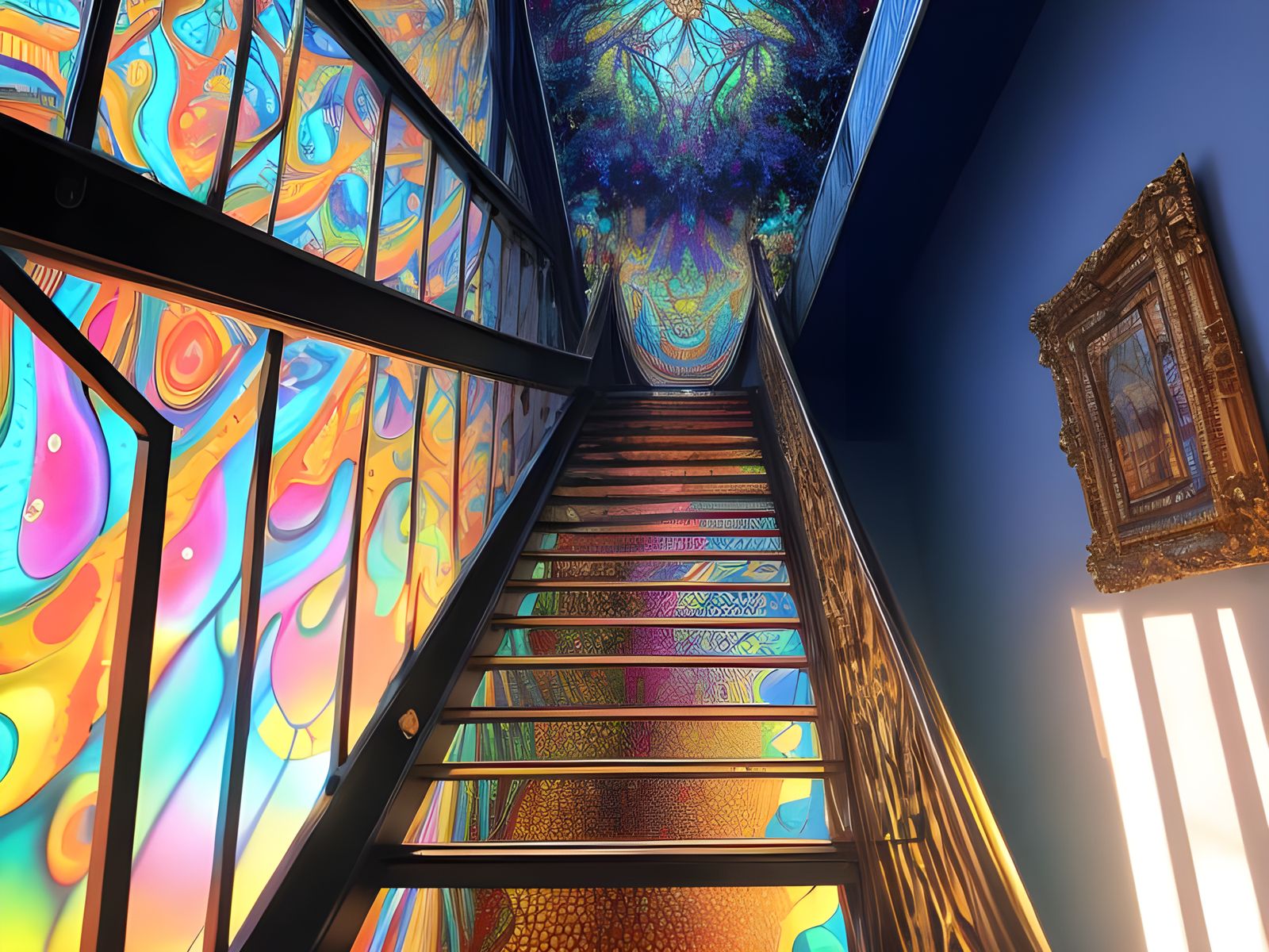 Psychedelic Mad Scientist in Op Art Staircase