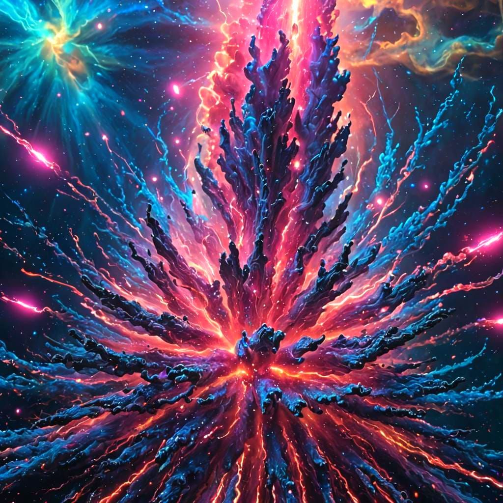 Pink Explosion in Space: Holographic Astral Illustration