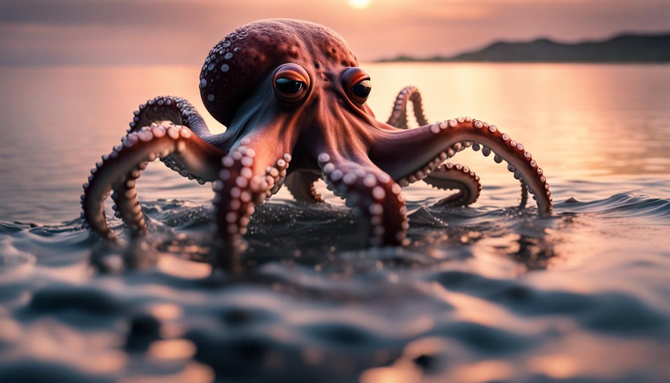 Glowing Octopus and Crab Underwater: Ultrarealistic 8K