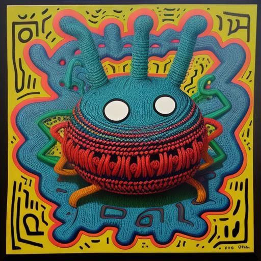 Macrame Alien in Surrealist Pop Art Style