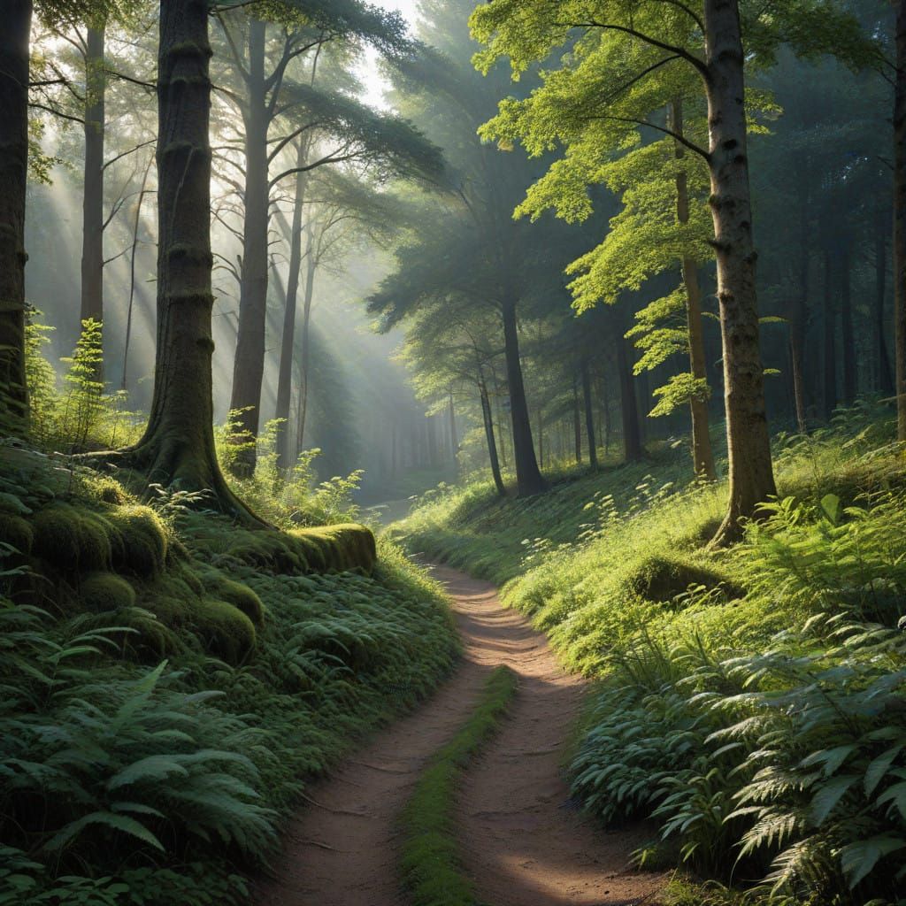A Serene Forest Path in Vibrant Color