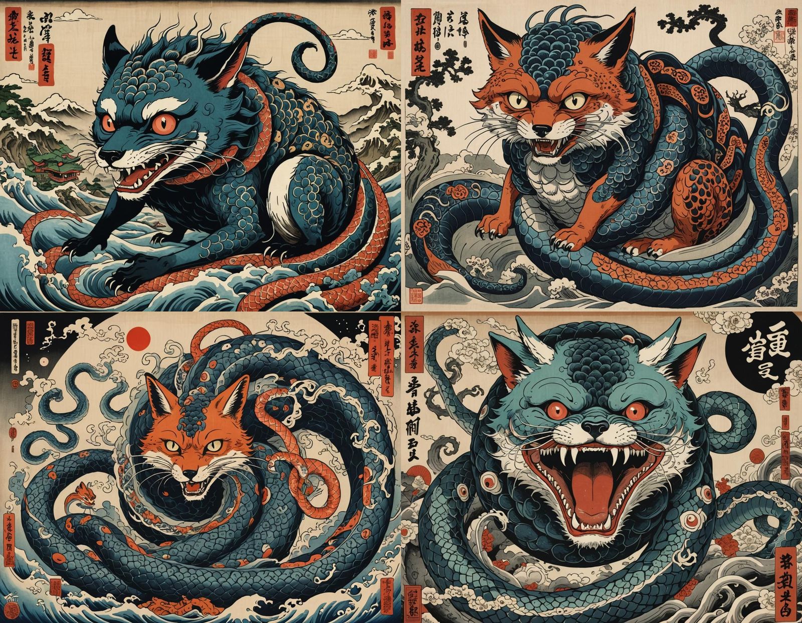 Ukiyo-e Hybrid Creature with Inflated Eyeballs