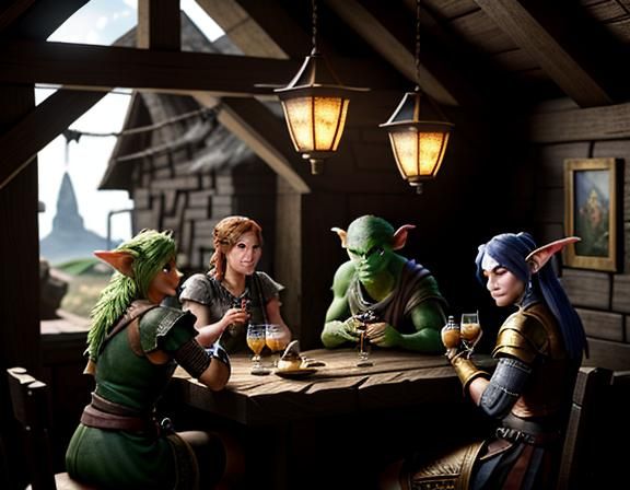 Female Goblins Enjoying Cocktails in 3D Game Tavern