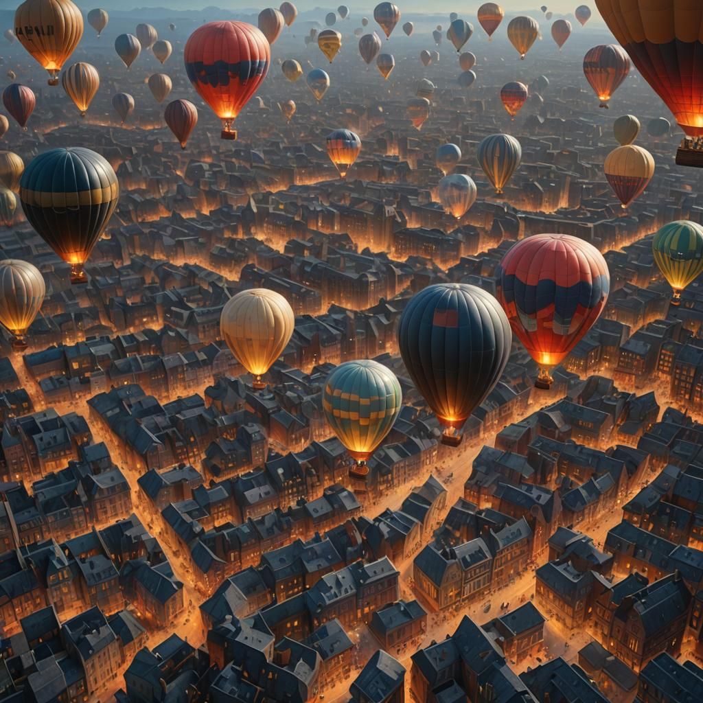City of Hot Air Balloons: Hyperrealistic Oil Painting