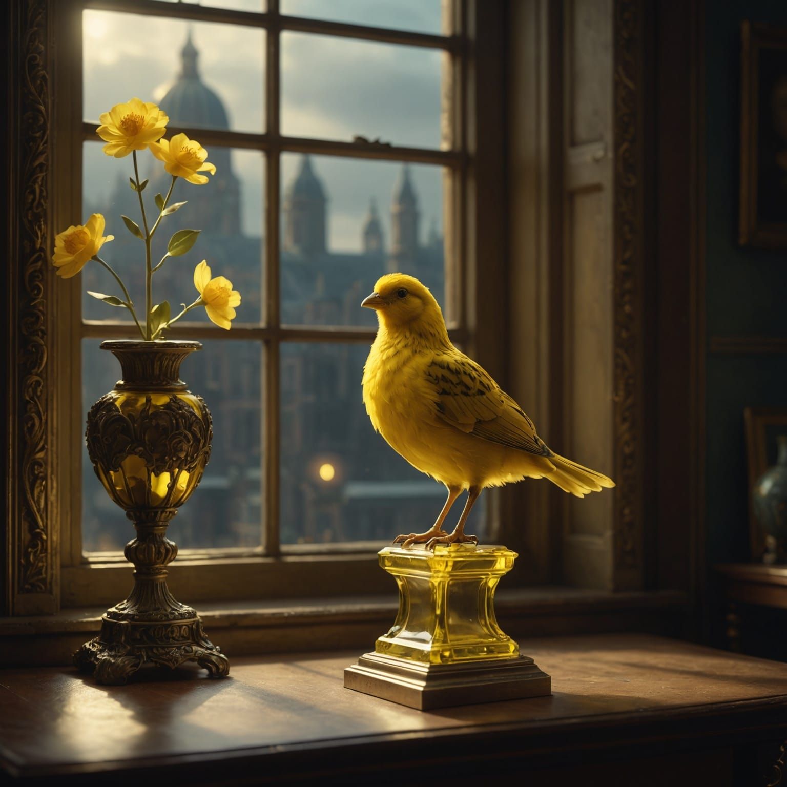 Yellow Glass Chick on Pedestal: Digital Matte Painting