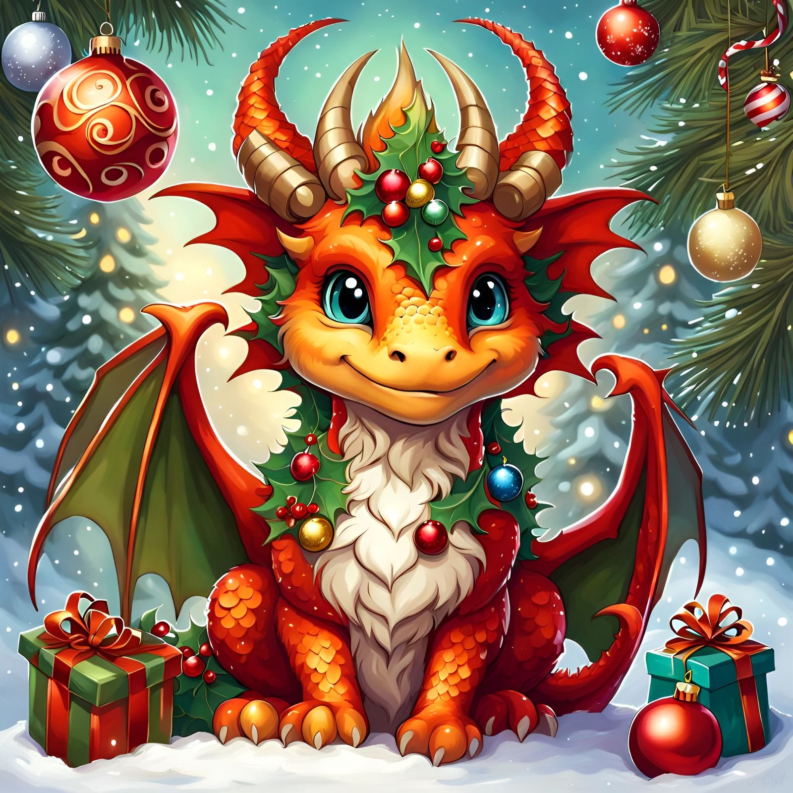 Charming Christmas Dragon Adorned for the Holidays