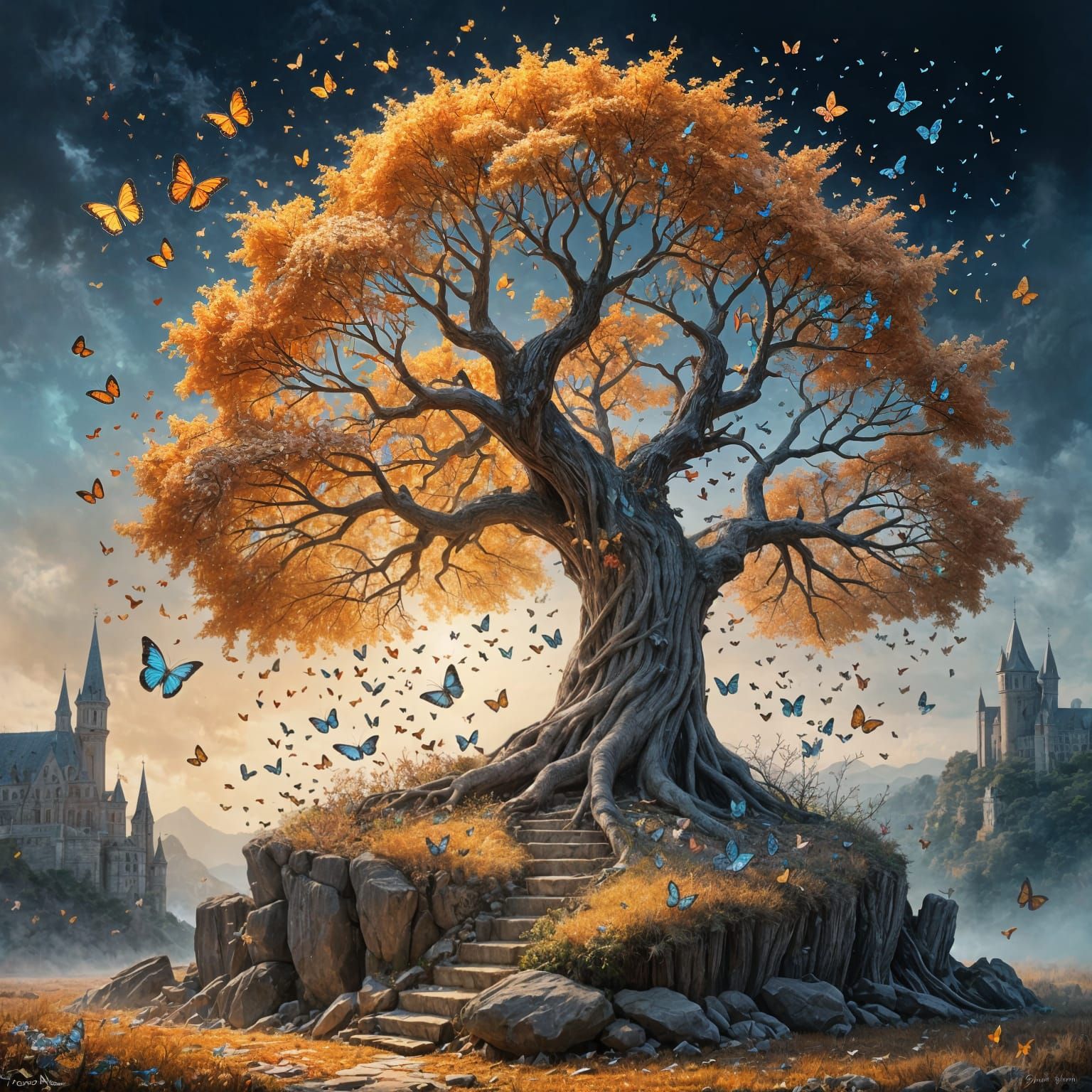 Old Tree with Butterflies