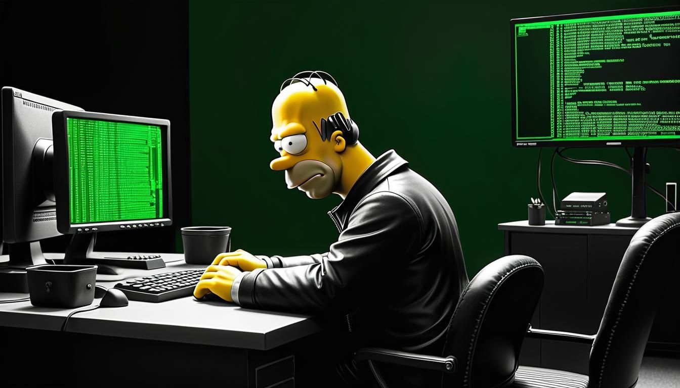 Homer Simpson as Matrix Hacker Cartoon