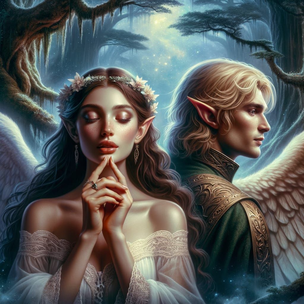 Ethereal Angel and Elven King in Mirkwood's Celestial Realm