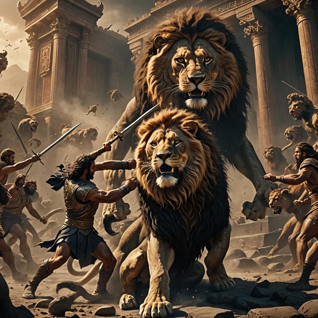 Epic Samson and Lion Digital Matte Painting