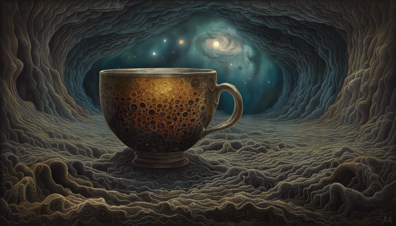 Surreal Nebula Teacup in Dark Art Style