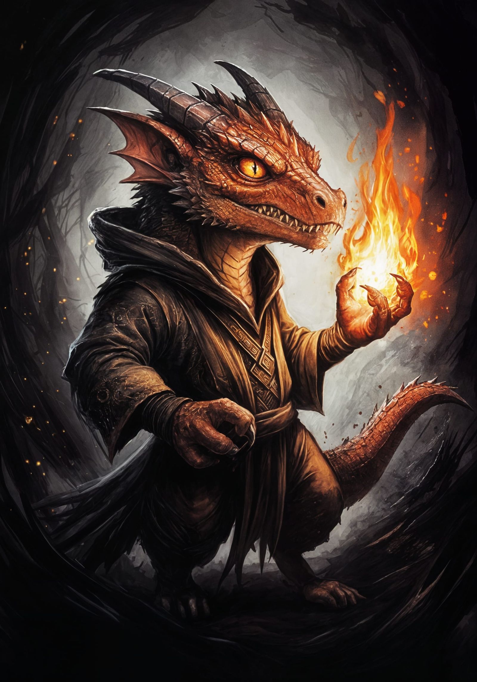 Crimson Skinned Kobold Sorcerer Casting Fiery Spell