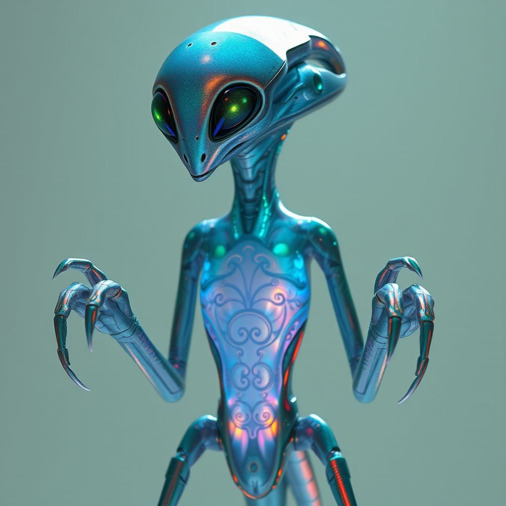 Iridescent Alien Creature in Futuristic Biomech Style