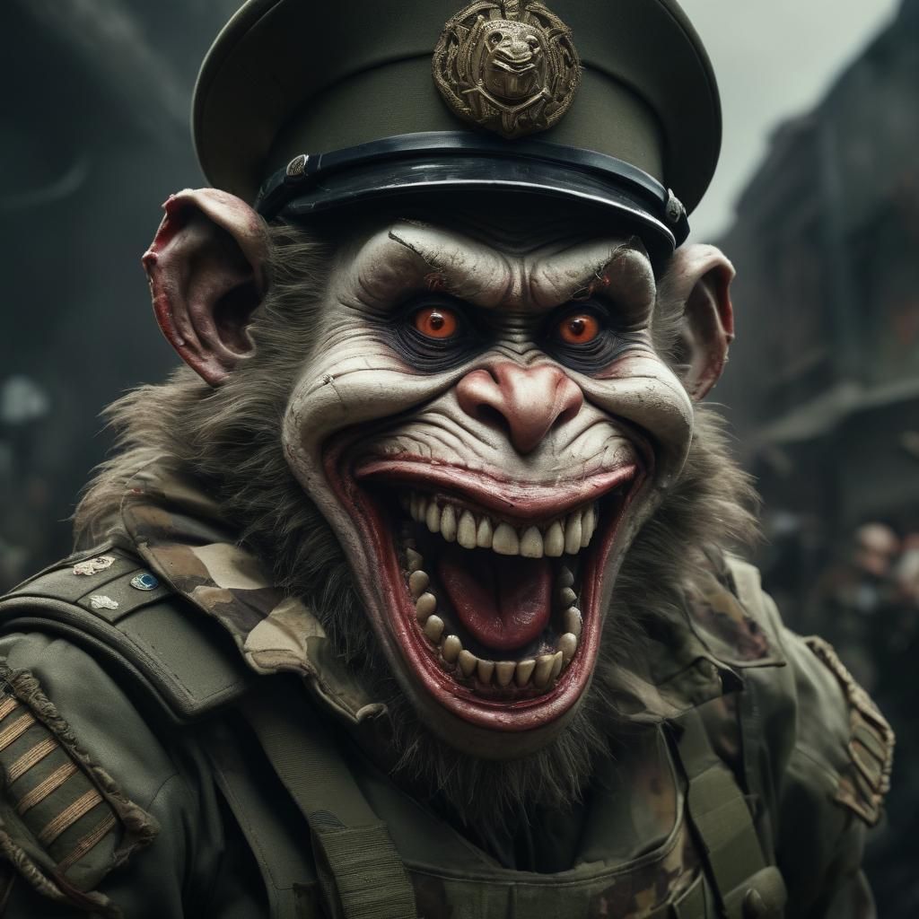 Zombie Monkey Clown Military Officer Grinning
