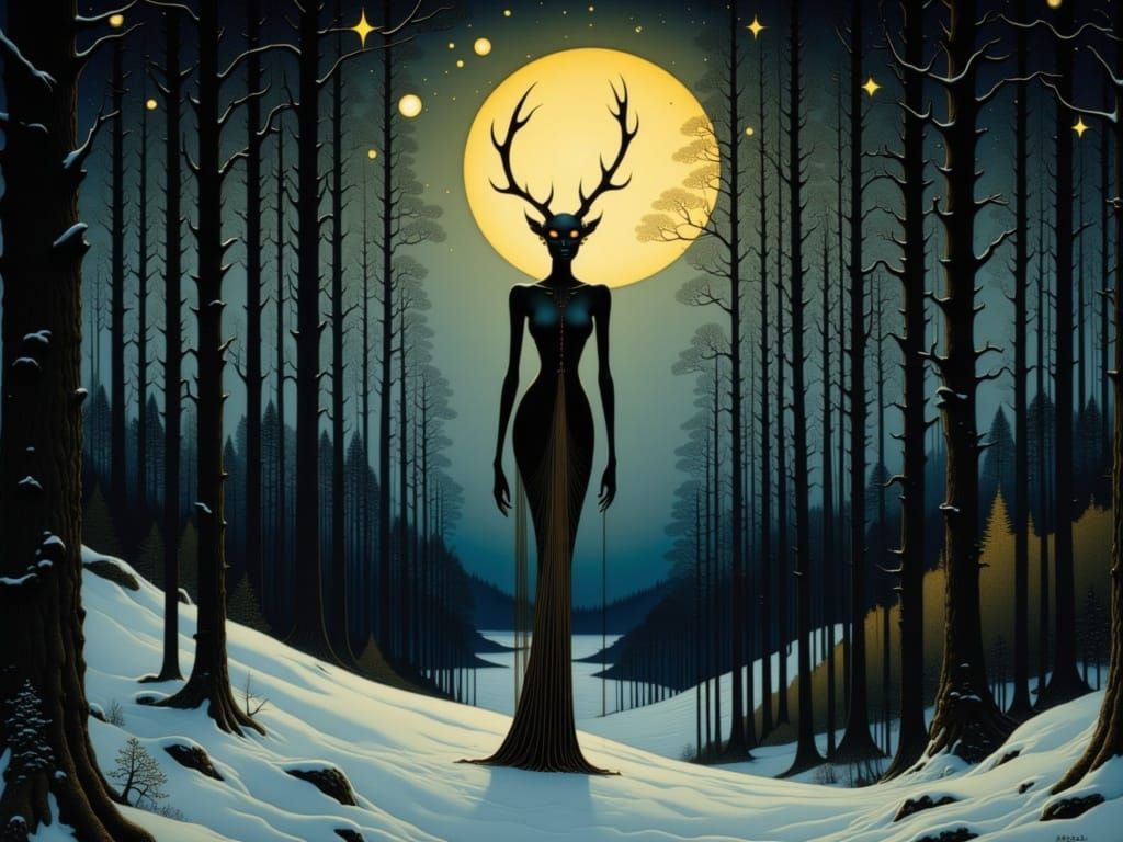 Dark Fantasy Figure in Art Nouveau Style