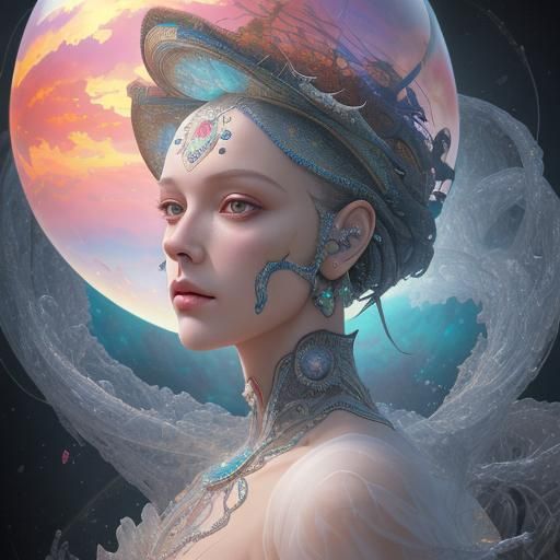 Surreal Head Inside Puzzle Globe with AI Network