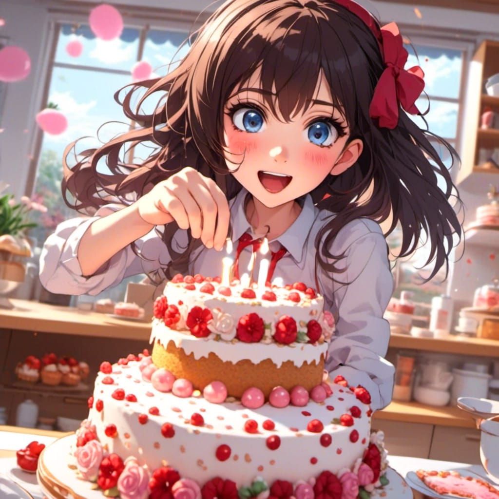 Anime Girl Bursting From Decorated Creme Cake